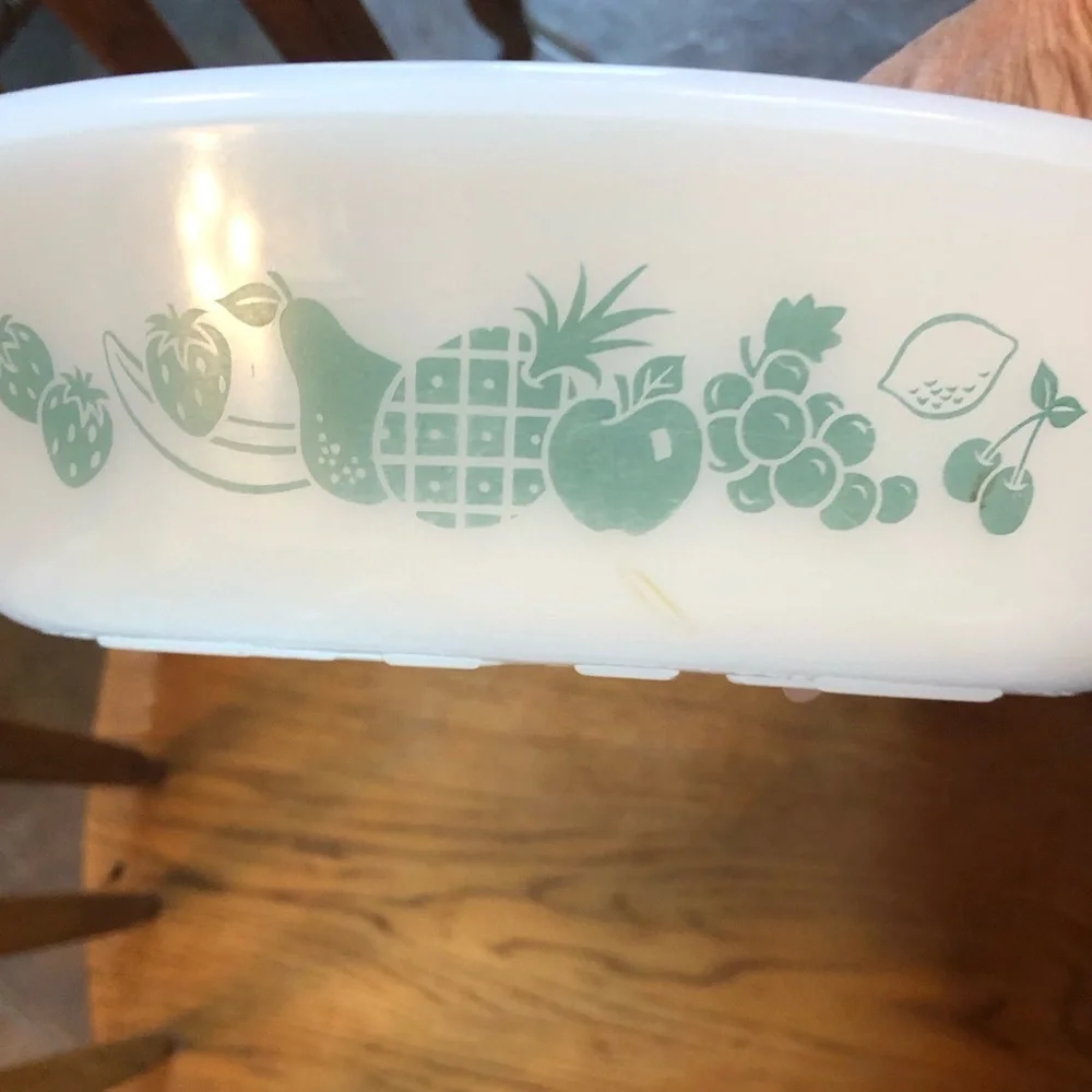 Glasbake 1 Quart Baking Dish Turquoise Fruit Pattern